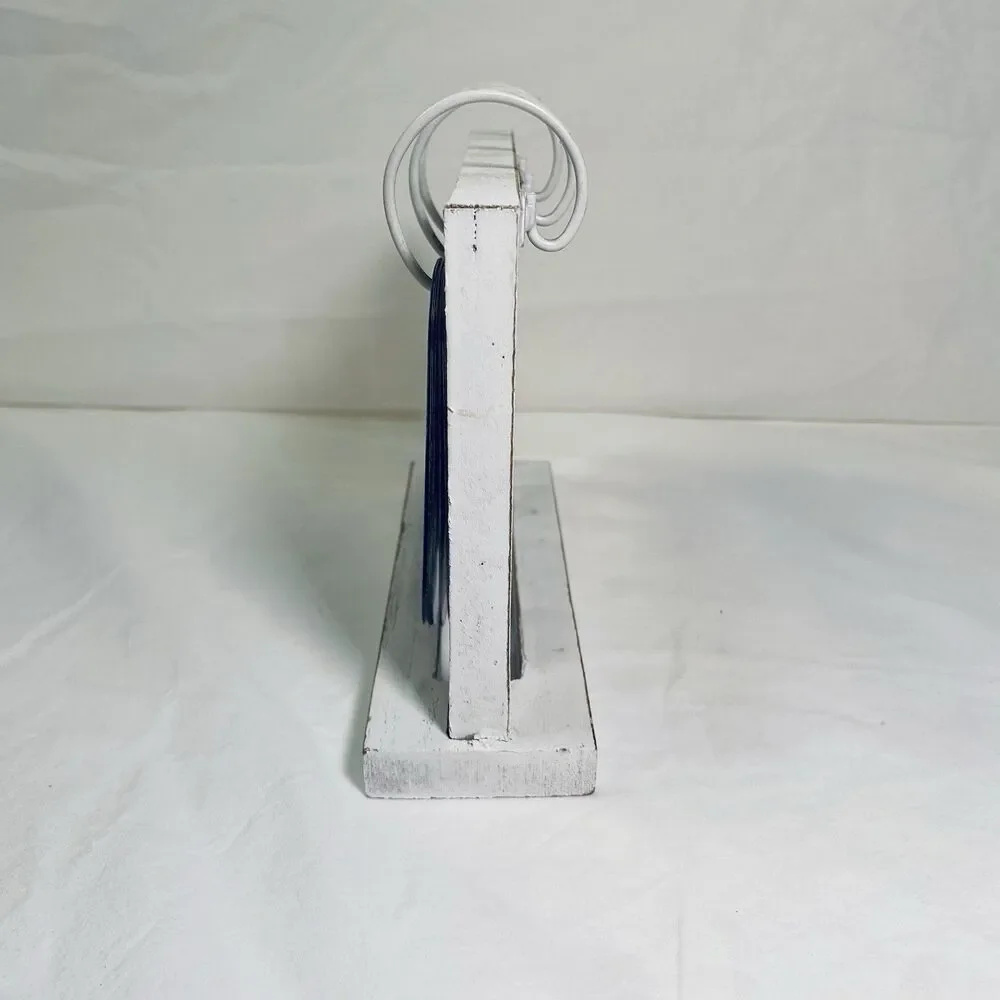 Desk Calendar/ Metal With Wooden Frame/ Navy Blue & White